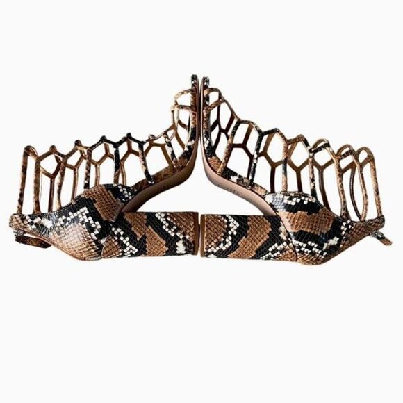 Schutz Womens Snakeskin Print‎ Leather Caged Gladiator Julianna Sandals Tan 9.5 - Picture 4 of 9